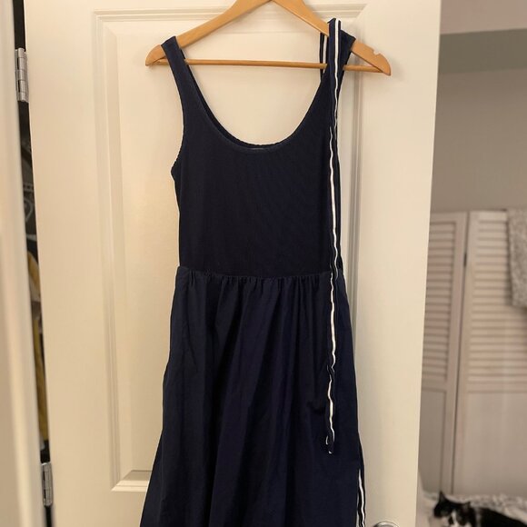 Vineyard Vines Nautical Navy Blue Poplin Rib Midi Dress, Sz Sm - Picture 1 of 4